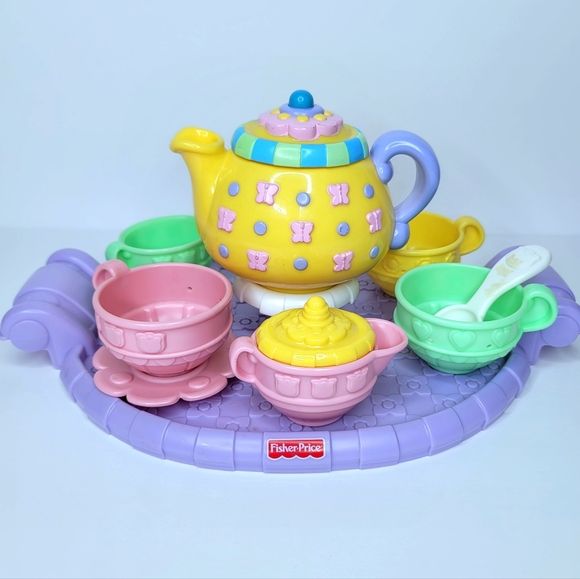 FisherPrice Toys Fisher Price Tea Set Tea Pot Cups Vintage 200 Pastel Tray
